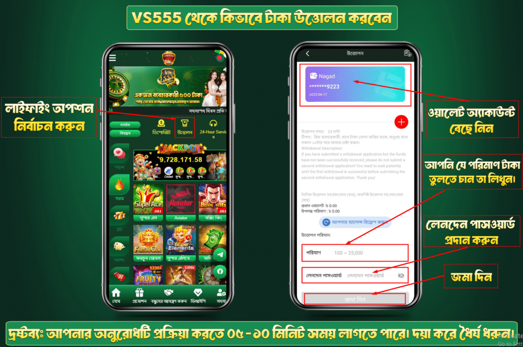 VS555 withdraw Process